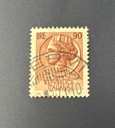 İtalya Pulu - Italy Stamp -  Postadan Geçmiş Pul Filateli - 1971 DAMGALI - SYRACUSE MADENİ PARASI TEMALI PUL, 90 PARA - YABANCI PULLAR -NOSTALJİK DOĞUM GÜNÜ HEDİYESİ
