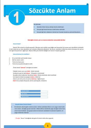 TÜM SINAVLAR İÇİN TÜRKÇE (RENKSİZ İÇERİK) – GÖRÜNTÜLÜ DERSLER İLAVELİ DEV KAYNAK!