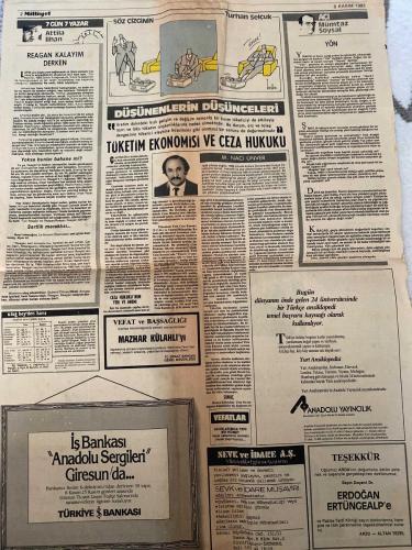 MİLLİYET GAZETESİ - DOĞUM GÜNÜ HEDİYESİ (TURKISH NEWSPAPPER) - 8 KASIM 1983 - SADECE İKİ SAYFADIR -Ali Naci Karacan-Sunalp-Özal-Cüneyt Arcayürek-Orhan Uğuroğlu-İlhan Evliyaoğlu-Ahmet İhsanlı-İlhan Öztrak-İsmet Sayın-Kayhan Erim-Lütfi Bayazıt-Necati Ataman-Celal Yardımcı-Süleyman Eriş-Attila İlhan-Turhan Selçuk-Mümtaz Soysal-M. Naci Ünver-Mazhar Külahlı-Erdoğan Ertüngealp-Arzu Altan Tezel-Özal-İktidar için çalışmaya başladık-Başardık-Kaybeden bakanlar-Kazanan ünlüler-Kaybeden ünlüler-Özal’ın kabinesi için 17 isimde söz ediliyor-Öğün seçildiğine sevinemedi-İngiliz basını-Seçimden ılımlılar kazançlı çıktı-Milliyet’ten yılın renkli olayı-Renkli televizyonlar videolar-Reagan kalayım derken-Tüketim ekonomisi ve ceza hukuku-Düşünenlerin düşünceleri-Yön-Bugün dünyanın önde gelen 24 üniversitesinde bir Türkçe ansiklopedi temel başvuru kaynağı olarak kullanılıyor-Yurt Ansiklopedisi-İş Bankası Anadolu Sergileri Giresun’da-Vefat ve başsağlığı-Teşekkür-Sevk ve İdare A.Ş. müşavirlik eğitim danışmanl
