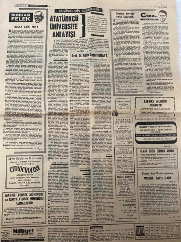 MİLLİYET GAZETESİ - DOĞUM GÜNÜ HEDİYESİ (TURKISH NEWSPAPPER) - 11 EKİM 1969 - SADECE İKİ SAYFADIR -Ali Naci Karacan-Demirel-Ecevit-Yılmaz Çetiner-Mihri Belli-Apaydın-Abdi İpekçi-İrem Bereket-Burhan Felek-Tarık Zafer Tunaya-Kemal Bilbaşar-Meziyet Ataman-Melih Koral-Marko-Makı Hananeh-Cula Vitalis-Erol Birol-Ecevit-Sağcılar halka karşıdır-Sosyalizmi proleterya ile küçük Burjuvazinin ittifakı gerçekleştirir-Demirel-Din istismarından şikayet etti-Apaydın-DP tekrar kurulacaktır dedi-Oy kullanmama eğilimi-Milliyet 1969 Türkiye Güzelini seçiyor-İlk elemeyi kazanan adaylar-BBC Türk seçimleri için program yaptı-Varto ve Hınıs’ta deprem hasar yaptı-Rusya ile demir çelik tesisi anlaşması imzalandı-Düşünenlerin düşünceleri-Atatürkçü üniversite anlayışı-Başka çare yok-Dananın kuyruğu yarın kopuyor-Cızzz-1932 yılında bu haldeydi işte-Hükümetin görüşü-Sonuç-Sayın doktor ve eczacılara-Citrocholine efervesan granül-Makine yüksek mühendisi ve kimya yüksek mühendisi alınacaktır-Fabrika müdürü aranıyor-Bl