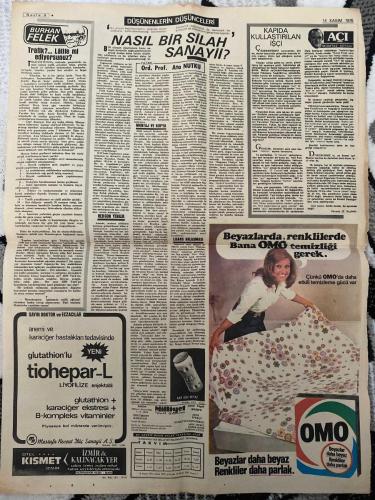 MİLLİYET GAZETESİ - DOĞUM GÜNÜ HEDİYESİ (TURKISH NEWSPAPPER) - 14 KASIM 1975 - SADECE İKİ SAYFADIR -Süleyman Demirel-M. Ali Birand-Rauf Denktaş-Yaser Arafat-Burhan Felek-Oral Prof. Ata Nutku-Mümtaz Soysal-Harika Değirmenci-Maria Conchita Alonso Bustillo-Richard Burton-Idi Amin-Hükümet birikmiş konuları görüştü-Denktaş ya konuşur ya da toplumlararası görüşmeler kalır-Lizbon’da işçiler milletvekillerini meclis’e hapsetti-İskenderun’da 4 genç yaralandı-Burton’lar film ödüllerini dağıttılar-Geçidin açılmasına bir ay kaldı-Turlara devam edildi-Rum karar suretinin akibeti belli olmadan Türkiye öneri sunmayacak-Üç öğrenci dövüldü-300 genç ses filmi göstermeyen sinemayı tahrip etti-Herkes dedi trafik kazasında 2 kişi öldü 11 kişi yaralandı-İstanbul Güvenlik Mahkemesi emekçi partisi hakkında kovuşturma açtı-Nasıl bir silah sanayii-Kapıda kulaştırılan işçi-Trafik latife mi ediyorsunuz-Lisan anlaşması-Beyazlarda renklilerde bana OMO temizliği gerek-Tiohepar-L-Anemi ve karaciğer hastalıkları tedav