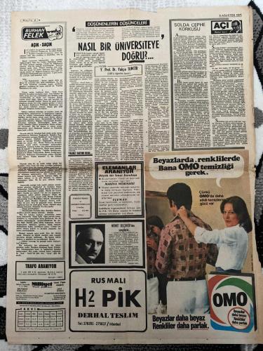 MİLLİYET GAZETESİ - DOĞUM GÜNÜ HEDİYESİ (TURKISH NEWSPAPPER) - 8 AĞUSTOS 1975 - SADECE İKİ SAYFADIR -Süleyman Demirel-Bülent Ecevit-Rauf Denktaş-Burhan Felek-Prof. Dr. Yalçın Tuncer-Mümtaz Soysal-Nedret Selçuker-Mehmet Dikbayır-Demirel sordu Ecevit Kıbrıs için ne istiyor-Denktaş hükümetten toprak konusunda kesin tutum istedi-Özel sektör istenilen sürede tank yapacak-Gerede olaylarının 12 saniği bırakıldı-Bir kooperatifin öyküsü-Sahipsiz kentin sahipleri-İzmir’de PX’i basan 26 genç Adliye’ye verildi-Korku içinde seyrediyorlar-Samsun’daki bakır izabe tesislerinde üretim durdu-Türkler ulunç un görev işçi sınıfı bölmektir-8 bin bakkal bugün Ankara’da sessiz yürüyüş yapacak-Kapıcı dairelerinde mutfak ve duş bulunacak-Van’a sürülen Tüm-Der Başkanının yolluğu ağustos maaşını geçti-Açık saçık-Nasıl bir üniversiteye doğru-Solda cephe kokusu-Yalnız eğitim değil-Elemanlar aranıyor-Rus malı H2 Pik derhal teslim-Beyazlarda renklilerde bana OMO temizliği gerek-Beyazlar daha beyaz renkliler daha parl