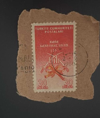 Türk Pulu - Turkish Stamp - Mektup Zarfından Kesilmiş / Postadan Geçmiş Pul Filateli - 1960 DAMGALI - KARA HARBOKULUNUN 125. YILI TEMALI PUL, 30 KURUŞ - Türkiye Cumhuriyeti - NOSTALJİK DOĞUM GÜNÜ HEDİYESİ-