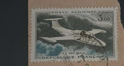 Fransa Pulu - France Stamp - Mektup Zarfından Kesilmiş  / Postadan Geçmiş Pul Filateli - Damgalı - UÇAK TEMALI FRANSA PULU, 3.00 PARA - YABANCI PULLAR -NOSTALJİK DOĞUM GÜNÜ HEDİYESİ