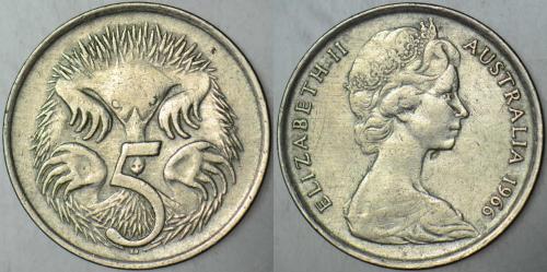 AVUSTRALYA 5 CENT 1966 BASILDIĞI İLK YIL. 19,4 mm.