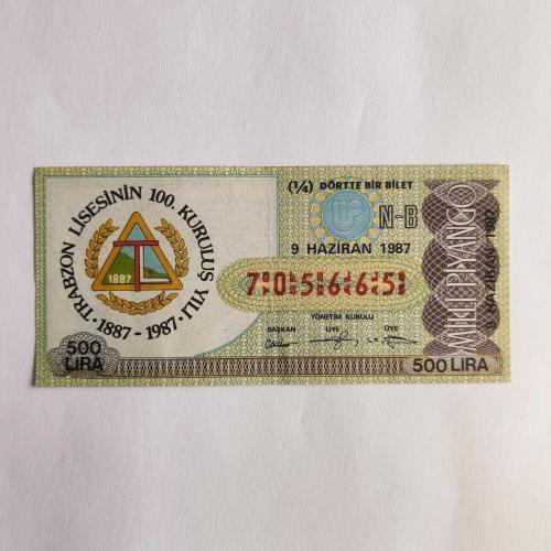 9 Haziran 1987 - Milli Piyango Bileti - Çeyrek ( N B  ) - Trabzon Lisesi