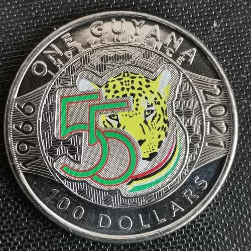 GUYANA 2021 YILI 100 DOLAR HATIRA MİNELİ ÇİL    HATIRA  55th Anniversary - Independence