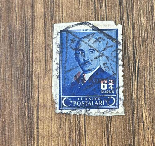 Türk Pulu - Turkish Stamp -  Mektup Zarfından Kesilmiş /Postadan Geçmiş Pul Filateli - Afyon Damgalı - İSMET İNÖNÜ TEMALI PUL , 6 3/4 KURUŞ - Türkiye Cumhuriyeti - NOSTALJİK DOĞUM GÜNÜ HEDİYESİ