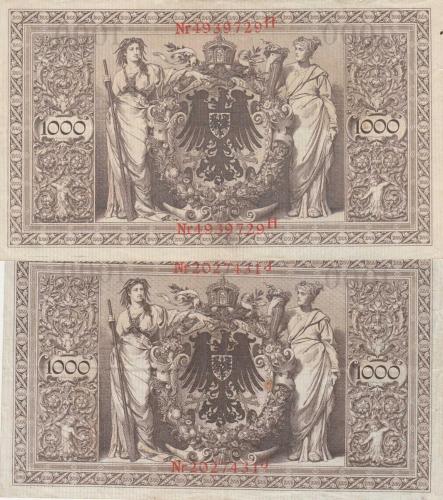 ALMANYA 1910 YILI 2 ADET KIRMIZI MÜHÜR 1000 MARK / ÇOK TEMİZ - ÇOK ÇOK TEMİZ KONDİSYON