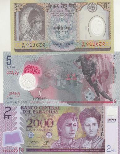3 ADET YABNCI POLYMER YABANCI KAĞIT PARA ( NEPAL - PARAGUAY- MALDİVLER ) / ÇİL KONDİSYON