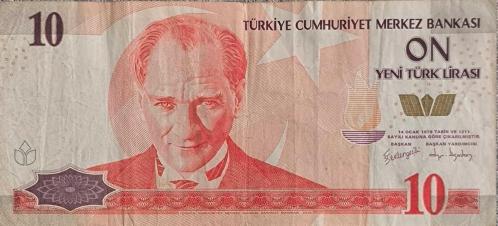 8. Emisyon 10 YTL Lira (B Serisi ) Yerli Kağıt para orta kondüsyondadır Orjinaldir