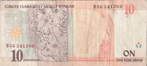 8. Emisyon 10 YTL Lira (B Serisi ) Yerli Kağıt para orta kondüsyondadır Orjinaldir