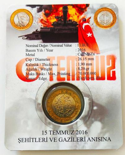 15 Temmuz Hatıra Parası ((Tedavül 1 ₺))