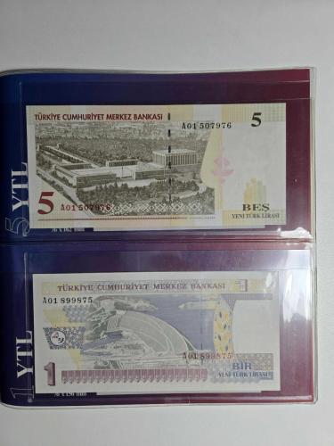 8. Emisyon (YTL) A01 ÇİL Banknot Seti Özel Koleksiyon Albümünde
