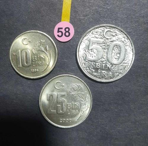 Türkiye 1996 2000 ÇİL 10.000 25.000 ve 50.000  lira ÇİL  Türkiye Cumhuriyeti madeni para koleksiyonu ÇİL PARA 10bin 25bin 50bin lira