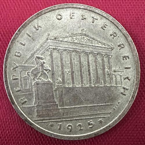 Avusturya 1 Şilin, 1925 . 640 Ayar Gümüş. XF.