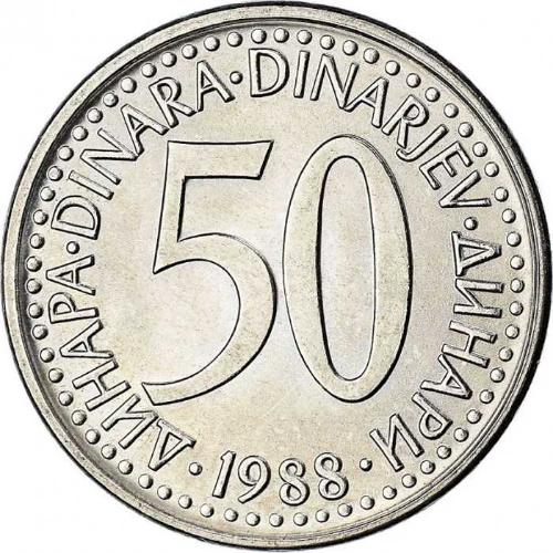 YUGOSLAVYA 50 Dinar, 1988 ÇİL (Bakır nikel / gri)