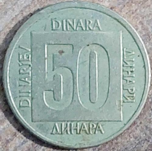 YUGOSLAVYA 50 Dinar, 1988 ÇÇT+ (Pirinç / sarı renk)