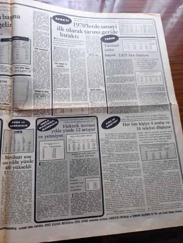 Milliyet 50. Yıl Gazetesi - Turkish Newspaper - 29 Ekim 1973 - İsmet İnönü Cumhuriyeti ilan eden kanunu Atatürk söyledi Ben yazdım Fotoğrafı - Cevdet Sunay 50 yılda çok sıkıntı çektik ama hepsini de yendik Fotoğrafı - Fahri Korutürk Türkiye'yi sosyal ve ekonomik sınavlar bekliyor Fotoğrafı - Cumhuriyeti nasıl ilan ettik - Celal Bayar rahatsız bulunduğunu söyleyerek düşüncelerini özür dileyerek açıklamamıştır - Elli Yılda Türk halkı üç kat büyüdü - nüfusun dağılış oranı - erkeklerin %70'i kadınların ise %50'si okur yazar - okuma yazma oranı tablosu - Cumhuriyet Türk tarihinde en köklü eğitim reformlarının yapıldığı dönemdir - nüfusun gelişimi tablo - 50. Yıl marşı söz Bekir Sıtkı Erdoğan müzik Necil Kazım Akses - 1923 meclisinde 1973 meclisinde fotoğraflar - enflasyon ve devalüasyon - para ve bankacılık - elektrik üretimi yılda %12 artıyor ve yetmiyor - 1970'lerde sanayi ilk olarak tarımı geride bıraktı - Her bin kişiye 4 araba ve 16 telefon düşüyor - 29 Ekim 1923