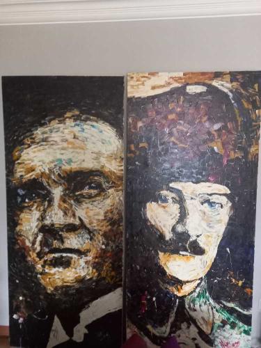 Ünlü İngiliz ressam Ned pamphilon iki Atatürk yağlıboya tablo