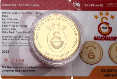 2023 - Galatasaray 25.Şampiyonluk Gümüş Üzeri Altın Kaplama Hatıra Para *Sertifikalı* - ÇİL TCH446 #209