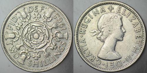 BİRLEŞİK KRALLIK 2 ŞİLİN 1965 KRALİÇE II. ELİZABETH 28 mm İNGİLTERE.