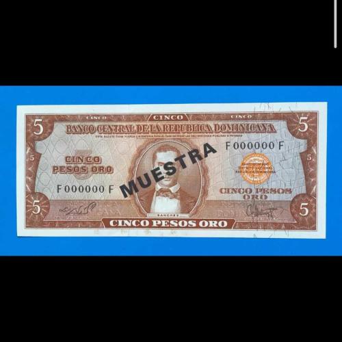 Dominik Cumhuriyeti 5 peso 1964 Çil / UNC SPECIMEN