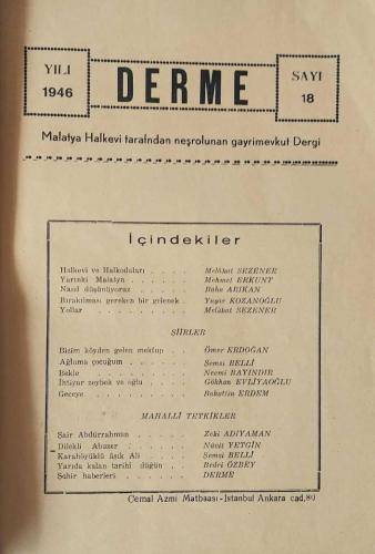 DERME Malatya Halkevi Dergisi / Malatya Halkevi Tarafından Neşrolunan Gavrimevkut Dergi, 1944 - 1946, Sayı: 15, 17, 18 [3 ADET]