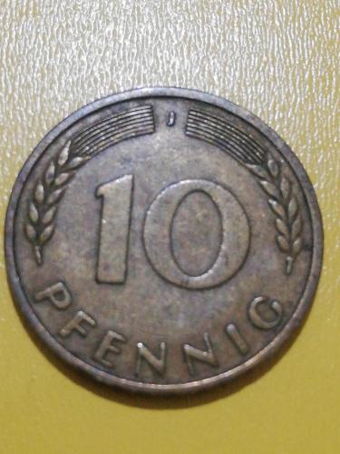 Alman Merkez Bankası Madeni 10 Pfennig (1950 Yılı Üretimi) J serisi
