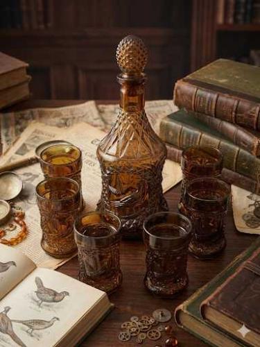 1960 LI YILLARDAN KARAF SETİ 6 BARDAKLI KEHRİBAR SET