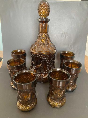 1960 LI YILLARDAN KARAF SETİ 6 BARDAKLI KEHRİBAR SET