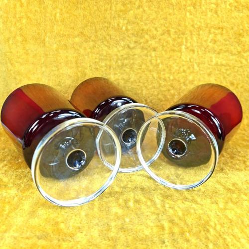VINTAGE 3 ADET BÜYÜK BOY KIRMIZI RENKLİ , AYAKLI CAM BARDAK MADE IN FRANCE