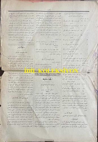 Osmanlıca Hikmet Gazetesi, Orijinal Dönem Basım, (Ottoman Newspaper) - 28 Aralık 1810 - Sayı: 37 - Hicri: 26 Zilhicce 1328 - Rumi: 15 Kanun-i Evvel 1326 - Hamiyyet-i Milliye: Evç-i Fedakari: Şanlı Bir Askerin, Fedakarlığını Gösteren Şu Mektubunu, Enzar-ı İftihar-ı Milliye Vaz Ediyoruz: Milletimizin Kuvvet ve Satveti Donanmamızın Şan u Şevketine Vabeste Bulunduğunu Matbuat Yazdı. Vazifesini İfa Etti. Acizleri Kuvve-i Nakdiyeye Malik Değilim, Fakat Vatan ve Milletime Son Bir Fedakarlık Olmak Üzere Beş Buçuk Yaşındaki Kerimem Fitnat Hanımı Osmanlı Milleti ve İslam Unsuru Namına İane-i Bahriyeye Terk ve Teberrula Feda Ediyorum. Her Tarafta Açılacak Müzayede Üzerine Eminiz ki Bu Cariye-i Vatan, Osmanlı Şevket ve Satvetinin Tealisi İçin Bir Zırhlı Alacak Nakdi Temin Edecektir. İki Sene Mahbusiyetten Sonra Tard ve Tebid Edilip İlan-ı Hürriyet'te İade-i Rütbeye Mazhar Olan Kardeşiniz: Yüzbaşı Haşim (Fotoğraf) 
