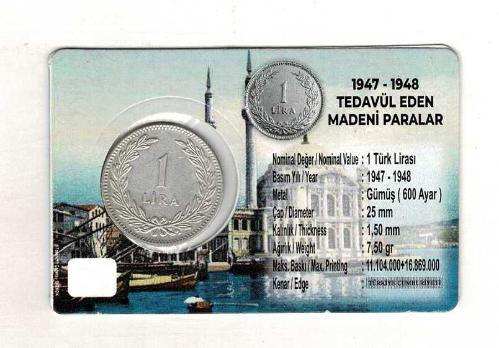 1948 Yılı 1 Lira Gümüş *Özel Kitinde* TCM3330 #160