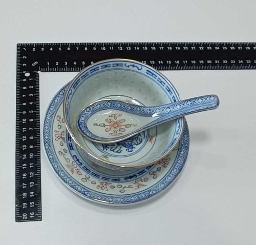 Eski El Boyama Çin Yapımı Pirinç Seti Tabak kase ve Kaşık 2