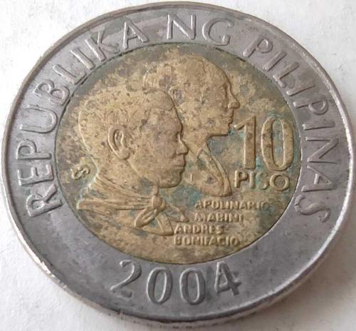 Filipinler 2004 10 Piso - Apolinario Mabini ve Andres Bonifacio, Bimetal Koleksiyon Para