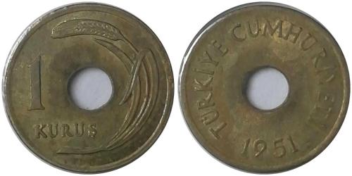 1951 Yılı 1 Kuruş Delikli ÇİLALTI