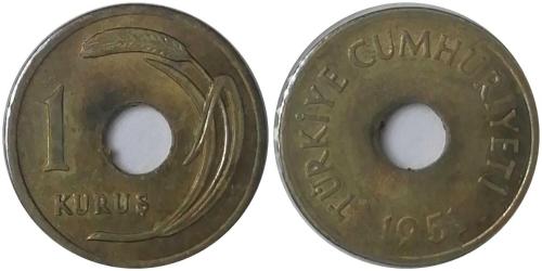 1951 Yılı 1 Kuruş Delikli ÇİL (-)