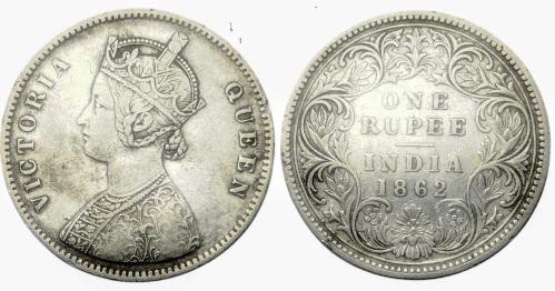 İngiliz Hindistan 1 Rupi, 1862 Gümüş 11.66 gr Kraliçe Victoria (1862 - 1901)