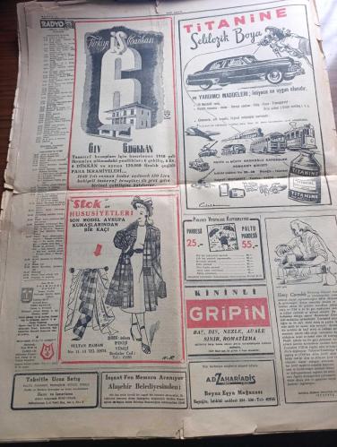Yeni Sabah Gazetesi - Turkish Newspaper - 29 Ekim 1949 - Cumhuriyet bayramınız kutlu olsun - 26 yıl evvel bugün yani 29 Ekim 1923'te eşsiz Kahraman Atatürk Cumhuriyeti ilan eylemiştir - Başbakan Şemsettin Günaltay'ın radyoda bayramı açış nutku Fotoğrafı - İsmet İnönü'nün 1 Kasım Nutku - Cumhuriyet Bayramı bütün yurtta büyük törende kutlanıyor - Geçit bayramı ve siyasi partiler - Cumhuriyet Bayramı yazan Ulunay - Cumhuriyet nasıl ilan edildi yazan Cemal Yener - Türkiye Cumhuriyet rejimi nasıl hazırlandı ve kuruldu yazan Kadircan Kaflı - İsmet İnönü'nün Vali Fahrettin Kerim'e telgrafı - Demokrat Parti'nin Cumhuriyet Bayramı sebebiyle istanbullulara beyannamesi - Stalin'in halefi kim olacak - Ankara'daki gerilla kursu kapandı - Ankara İstanbul radyo programı - İstanbul belediyesi Şehir tiyatrosu dram kısmında Faust komedi kısmında Nemo Bankası oyunu - Muammer Karaca opereti Rakım oyunu Maksimde - 29 Ekim 1923