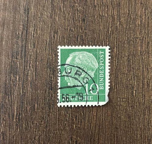 Almanya Pulu - Germany Stamp - Postadan Geçmiş Pul Filateli - 1958 DAMGALI - DR. THEODOR HEUSS TEMALI PUL , 10 PARA - YABANCI PULLAR, NOSTALJİK DOĞUM GÜNÜ HEDİYESİ