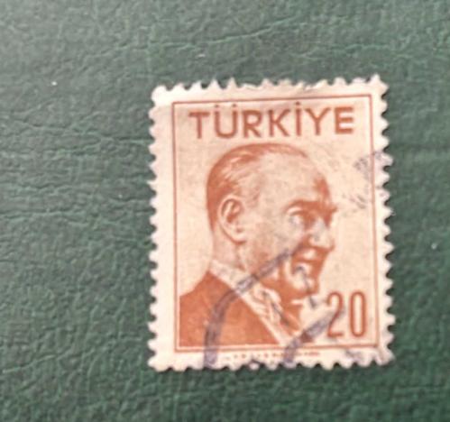 Türk Pulu - Turkish Stamp - Postadan Geçmiş Pul Filateli - Damgalı - ATATÜRK TEMALI PUL , 20 PARA - Türkiye Cumhuriyeti - NOSTALJİK DOĞUM GÜNÜ HEDİYESİ