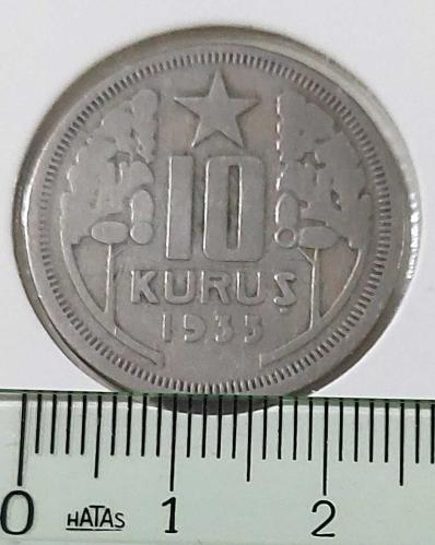1935 10 KURUŞ ORİJİNAL MADENİ PARASI PP3ŞŞ1 EN NADİR TARİHLİSİ
