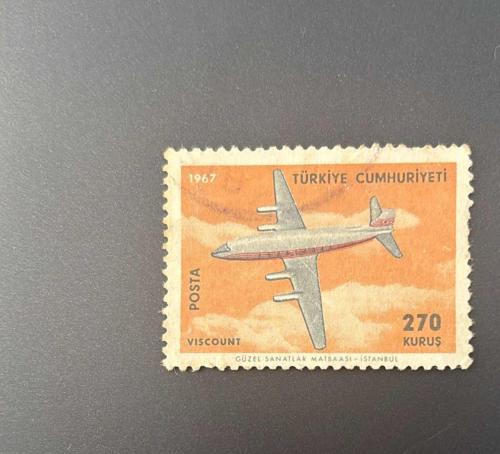 Türk Pulu - Turkish Stamp -  Postadan Geçmiş Pul Filateli - DAMGALI - VISCOUNT UÇAK TEMALI PUL, 270 KURUŞ - Türkiye Cumhuriyeti - NOSTALJİK DOĞUM GÜNÜ HEDİYESİ