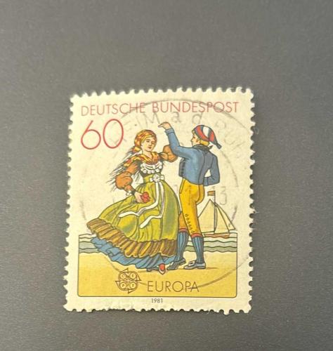 Almanya Pulu - Germany Stamp - Postadan Geçmiş Pul Filateli - Damgalı - Kuzey Almanya bölgesel kostümlerle dans eden çifti tasvir eden pul,  60 PARA - YABANCI PULLAR-NOSTALJİK DOĞUM GÜNÜ HEDİYESİ