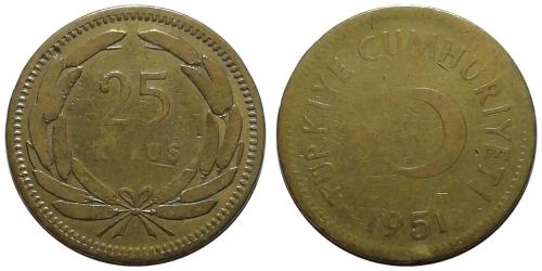1951 Yılı 25 Kuruş TEMİZ