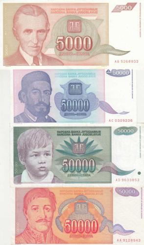 YUGOSLAVYA 4 ADET YABANCI KAĞIT PARA LOTU / ÇOK ÇOK TEMİZ KONDİSYON