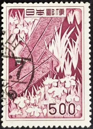 +++ JAPONYA SANAT , IRIS & BRIDGE , ÇİÇEKLER       1955   - DAMGALI