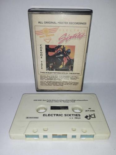 Kaset Electric Sixties 12 Great Electrifying Hits Of The Sixties. Orijinal 1985 Amerikan baskı derleme albüm. Sorunsuz çalışıyor koleksiyonluk.  Steppenwolf-Born To Be Wild, Santana-Evil Ways, Blind Faith-Well All Right, Humble Pie-Natural Born Woman, Traffic-Dear Mr. Fantasy, Chambers Brothers-Time, Cream-Sunshine Of Your Love, Velvet Underground-All Tomorrow's Parties, Byrds-8 Miles High, Quicksilver-Fresh Air, Spirit-I Got A Line On You, Big Brother-Piece of My Heart
