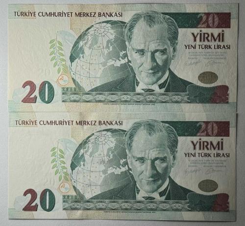 8. Emisyon 20 YTL Yeni Türk Lirası C02 Filigran Farklı Takım C02 956396 - C02 496289 Çok Çok Temiz++ Kondisyonda Çok Nadir (Bilinen 4-5 Örnekten Biri)